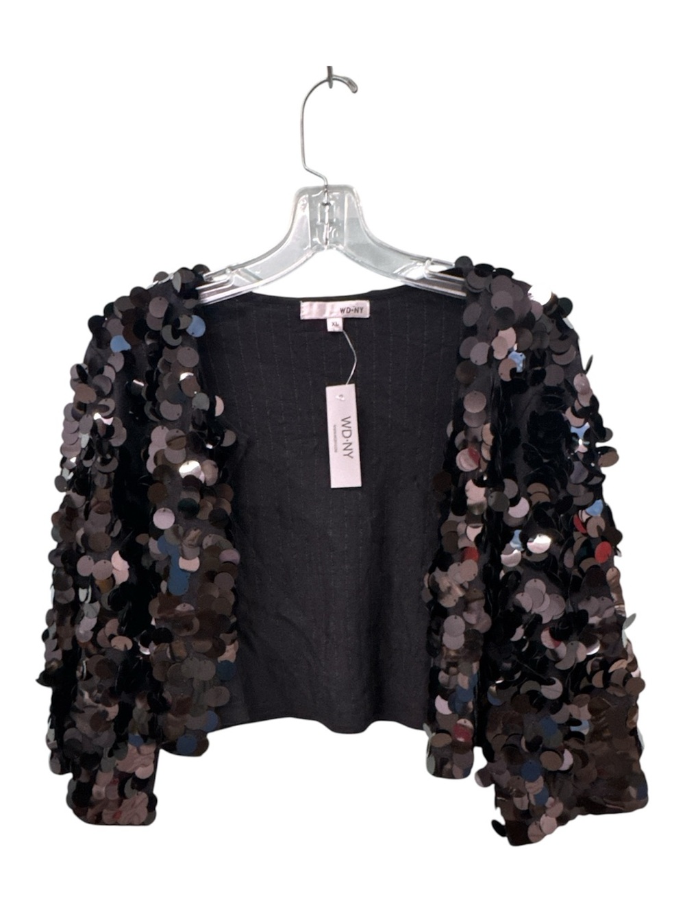 WD.NY Black Sequin Cropped Open-Front Shrug